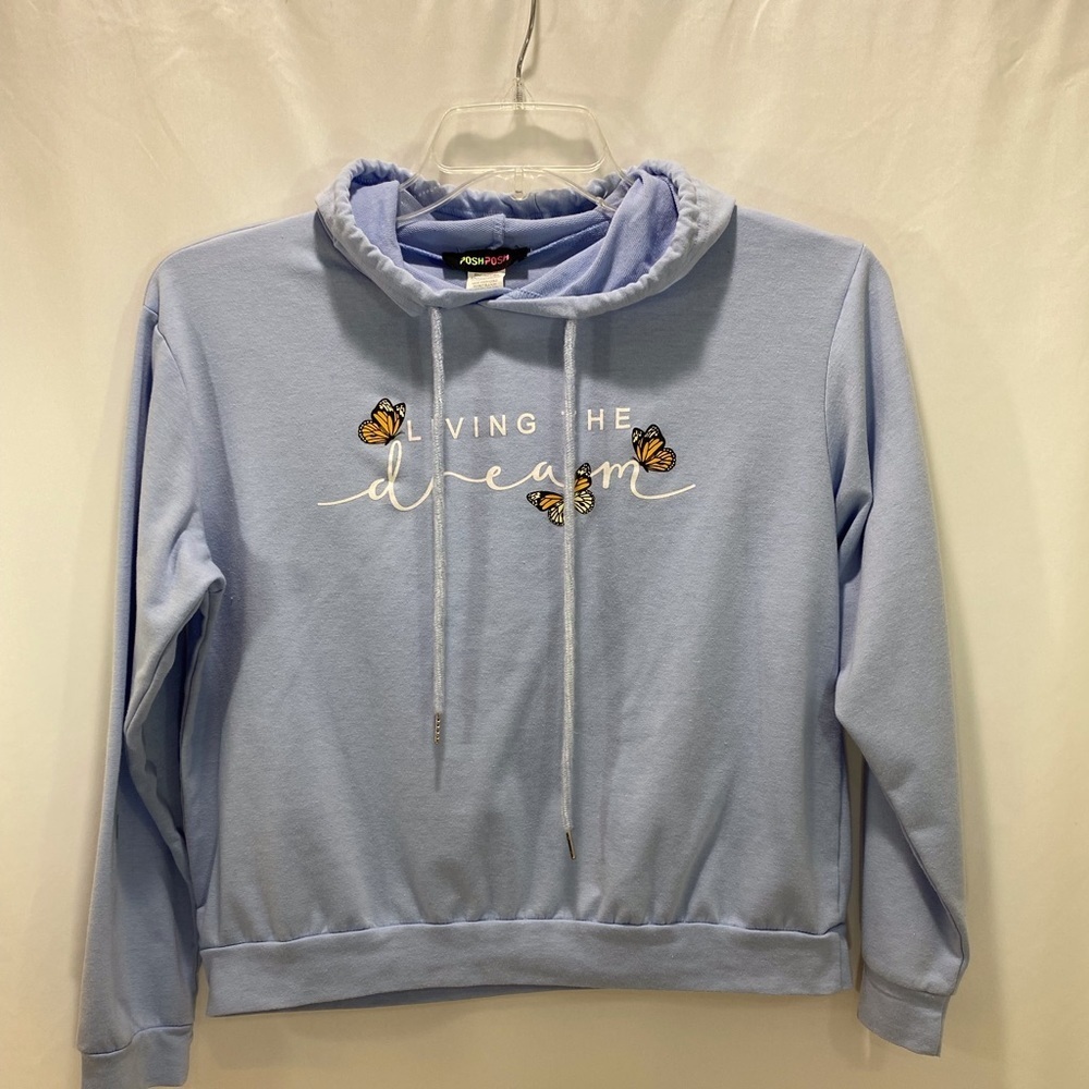 Posh Posh Girls Hoodie Sky Blue Lightweight Graphic Print
